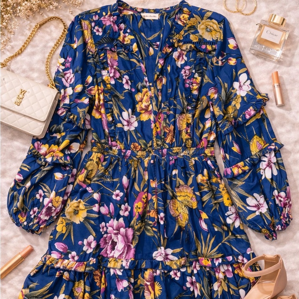 👗 Southern Fried Chics Floral Tiered Boho Dress XXL Peasant Style Smocked Waist